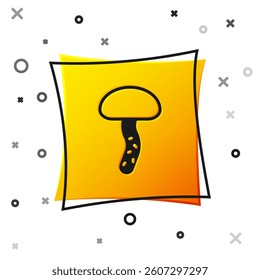 Black Mushroom icon isolated on white background. Yellow square button. Vector