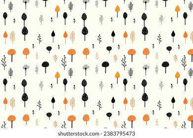 Black Mushroom and Leaf Pattern on a White Background