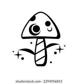 Black mushroom moon stars magic witch boho tattoo icon vector design