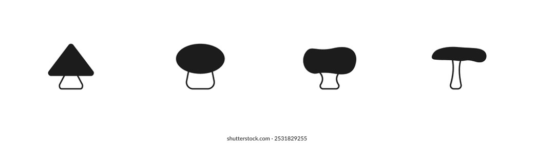 Black mushrooms vector set. Simple stylish mushrooms. Mushrooms from geometric shapes. Vector illustration.