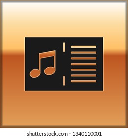 Black Music book with note icon isolated on gold background. Music sheet with note stave. Notebook for musical notes. Vector Illustration