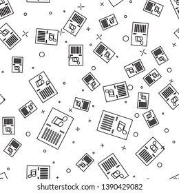 Black Music book with note icon isolated seamless pattern on white background. Music sheet with note stave. Notebook for musical notes. Vector Illustration