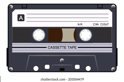 Black Music Casette, Cassette Tape, Vector Art Image Illustration, Isolated On White Background, Eps10 