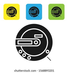 Black Music CD player icon isolated on white background. Portable music device. Set icons colorful square buttons. Vector Illustration