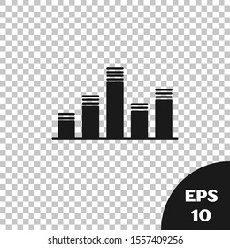 Black Music equalizer icon isolated on transparent background. Sound wave. Audio digital equalizer technology, console panel, pulse musical.  Vector Illustration