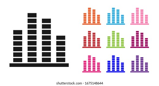 Black Music equalizer icon isolated on white background. Sound wave. Audio digital equalizer technology, console panel, pulse musical. Set icons colorful. Vector Illustration