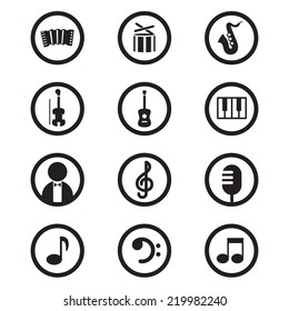 Black music icons set vector illustration.