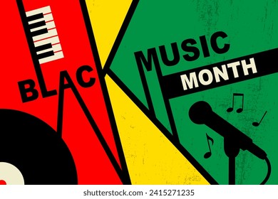 Black Music Month grunge card. African-American Music Appreciation Month bauhaus style concept.