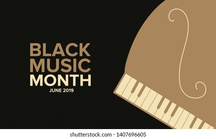 Black Music Month in June. African-American Music Appreciation Month. Celebrated annual in United States. Music concept. Poster, card, banner and background. Vector illustration