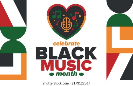 Black Music Month in June. African-American Music Appreciation Month. Celebrated annual in United States. Music concept. Poster, card, banner and background. Vector illustration