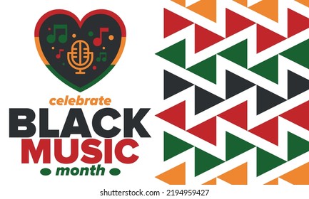 Black Music Month in June. African-American Music Appreciation Month. Celebrated annual in United States. Music concept. Poster, card, banner and background. Vector illustration