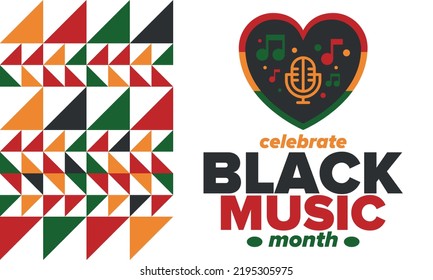 Black Music Month in June. African-American Music Appreciation Month. Celebrated annual in United States. Music concept. Poster, card, banner and background. Vector illustration