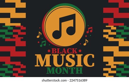 Black Music Month in June. African-American Music Appreciation Month. Celebrated annual in United States. Music concept. Poster, card, banner and background. Vector illustration