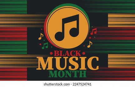 Black Music Month in June. African-American Music Appreciation Month. Celebrated annual in United States. Music concept. Poster, card, banner and background. Vector illustration