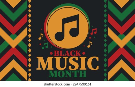 Black Music Month in June. African-American Music Appreciation Month. Celebrated annual in United States. Music concept. Poster, card, banner and background. Vector illustration