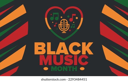 Black Music Month in June. African-American Music Appreciation Month. Celebrated annual in United States. Music concept. Poster, card, banner and background. Vector illustration