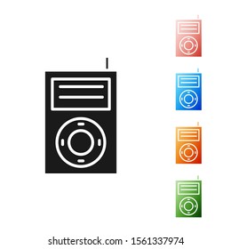 Black Music MP3 player icon isolated on white background. Portable music device. Set icons colorful. Vector Illustration