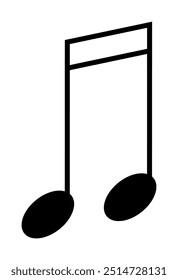 Black music note with a connected stem and two oval heads. Ideal for music education, design, compositions, music apps, and cultural projects. Style: minimalistic vector art.