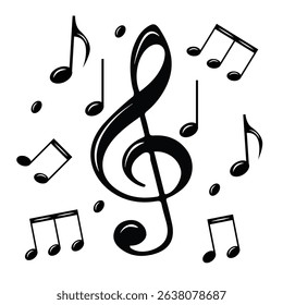 black music note icon, melody music symbol vector, white background.