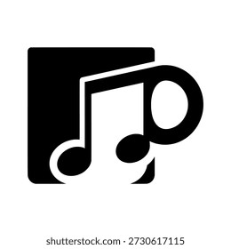 Schwarzes Notensymbol auf weißem Hintergrund, das Ton und Melodie symbolisiert.