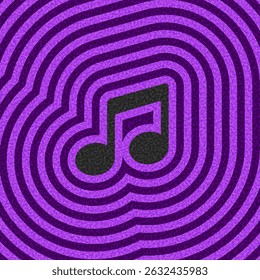 Black music note icon with purple ripple pattern on dark background.