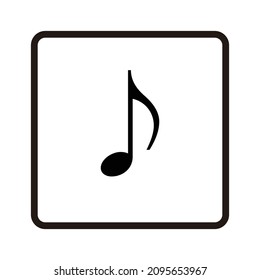 A black music note icon in a square box. Vectors about music.