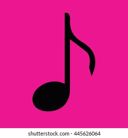 Black music note icon vector. Pink background