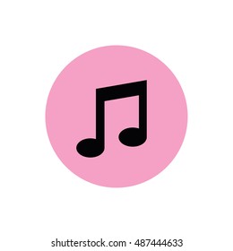 Black music note icon vector. Pink button. Pink circle