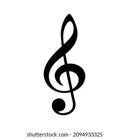 Black music note symbol. Treble clef isolated on white background. Vector illustration