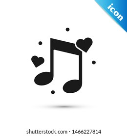 Black Music note, tone with hearts icon isolated on white background.  Vector Illustration