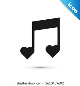 Black Music note, tone with hearts icon isolated on white background. Valentines day.  Vector Illustration