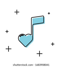 Black Music note, tone with hearts icon isolated on white background. Valentines day.  Vector Illustration