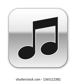 Black Music note, tone icon isolated on white background. Silver square button. Vector Illustration