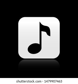 Black Music note, tone icon isolated on black background. Silver square button. Vector Illustration