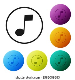 Black Music note, tone icon isolated on white background. Set icons colorful circle buttons. Vector Illustration