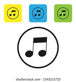 Black Music note, tone icon isolated on white background. Set icons colorful square buttons. Vector Illustration