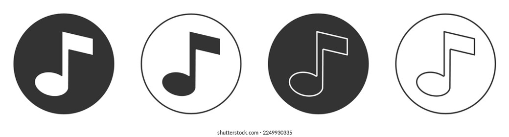 Black Music note, tone icon isolated on white background. Circle button. Vector