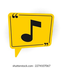 Black Music note, tone icon isolated on white background. Yellow speech bubble symbol. Vector