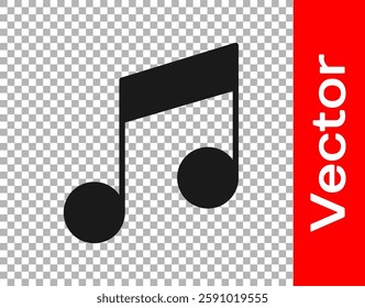 Black Music note, tone icon isolated on transparent background.  Vector Illustration