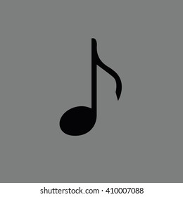 Black music note vector icon. Gray background
