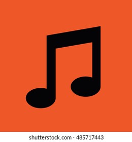 Black music note vector icon. Orange background