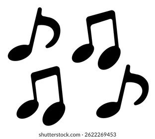 Black Music Notes Icon Set Isolated on White Background