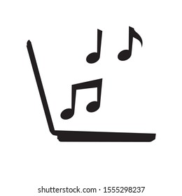 black music notes and laptop, vector icon 