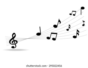 black music notes on a solid white background