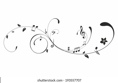 Black music notes on a white background