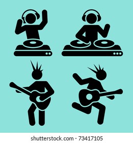 black music pictograms of dj and guitar player