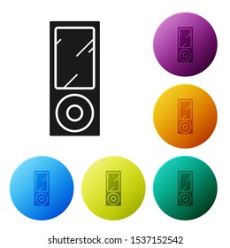 Black Music player icon isolated on white background. Portable music device. Set icons colorful circle buttons. Vector Illustration