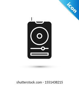 Black Music player icon isolated on white background. Portable music device.  Vector Illustration