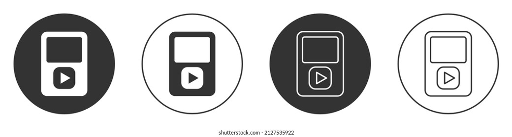 Black Music player icon isolated on white background. Portable music device. Circle button. Vector