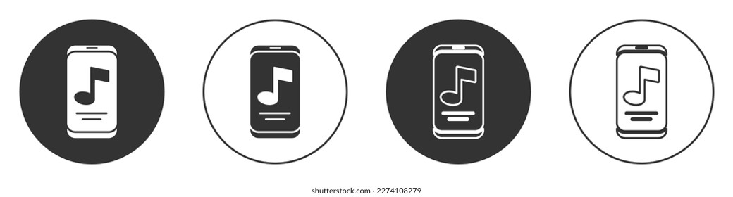 Black Music player icon isolated on white background. Portable music device. Circle button. Vector